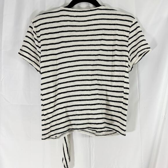 Madewell Texture & Thread Black White Striped Short Sleeve Wrap Shirt Small - Picture 3 of 4